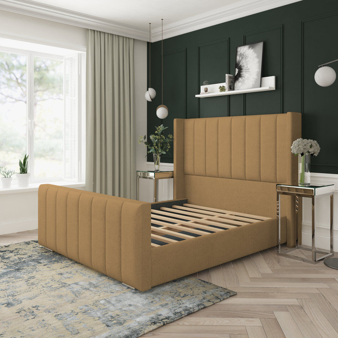 Lark Manor Aspen Wool Upholstered Bed Frame Latte Double (4'6)