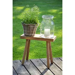 Hocker Milo aus massivem Teakholz, Massiv-Stil für Outdoor, naturbelassenes Design, 4-Fuß-Gestell
