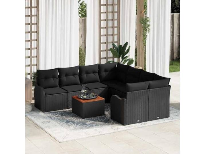 KTHLBRH Modulares Gartenmöbel-Set aus Polyrattan, 9-teilig, Schwarz Eckbank für Terrasse, inklusive Kissen, elegantes Design für den Außenbereich