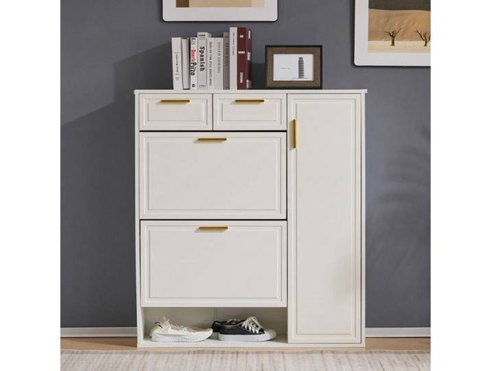 Meuble à Chaussures - Armoire à chaussures - 3 portes - 2 tiroirs - Etagères réglables - Blanc