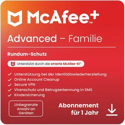McAfee + Advanced - Familie (Unbegrenzte Anzahl von Geräten) für Android & iOS & Mac OS & Windows