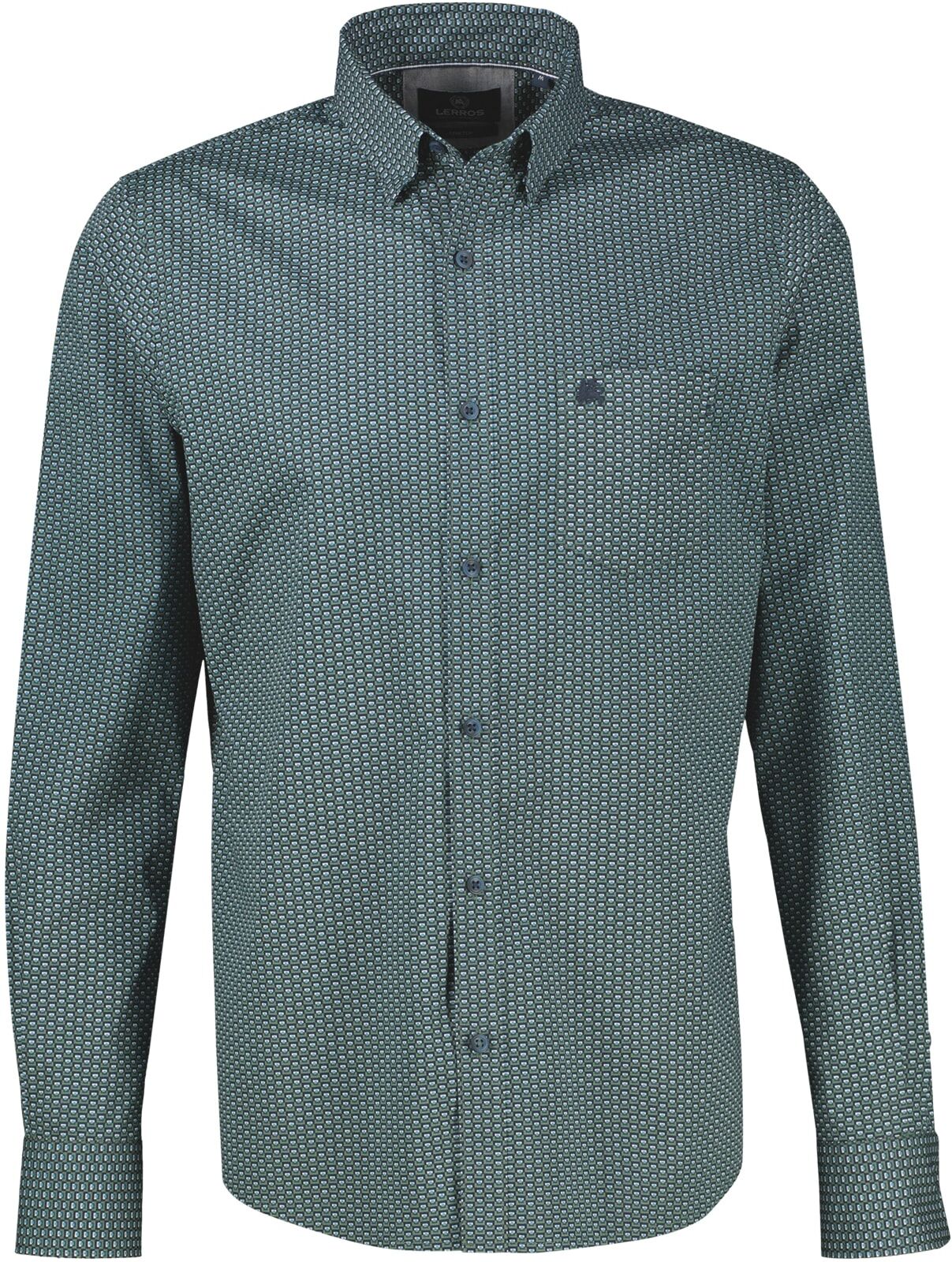 Langarmhemd LERROS "Herrenhemd mit lebendigem Printmuster in großen Größen", Herren, Gr. 3XL, extraweit, basil grün, 97% Baumwolle, 3% Elasthan, Hemden Langarmhemd