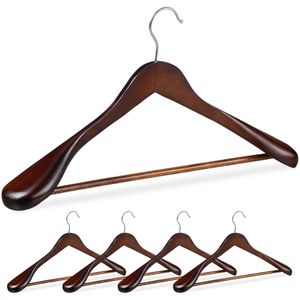 Relaxdays Kleiderbügel 10024659, aus Massivholz, Anzugbügel, dunkelbraun, 44,5cm breit, 5 Stück