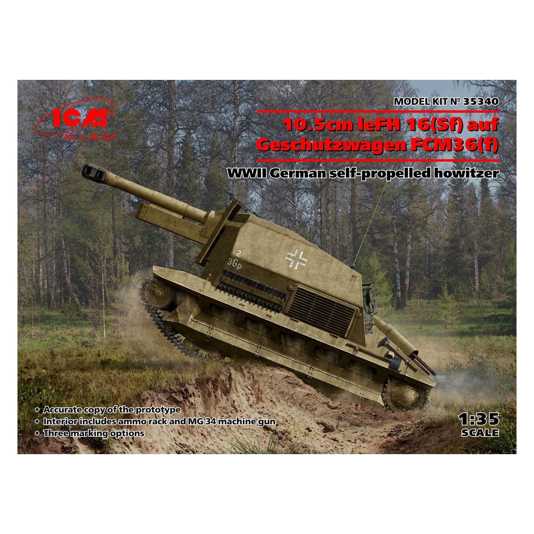 ICM 10.5cm leFH 16(Sf)auf Geschutzwagen FCM36(f),WWII German self-propelled howitzer (35340)
