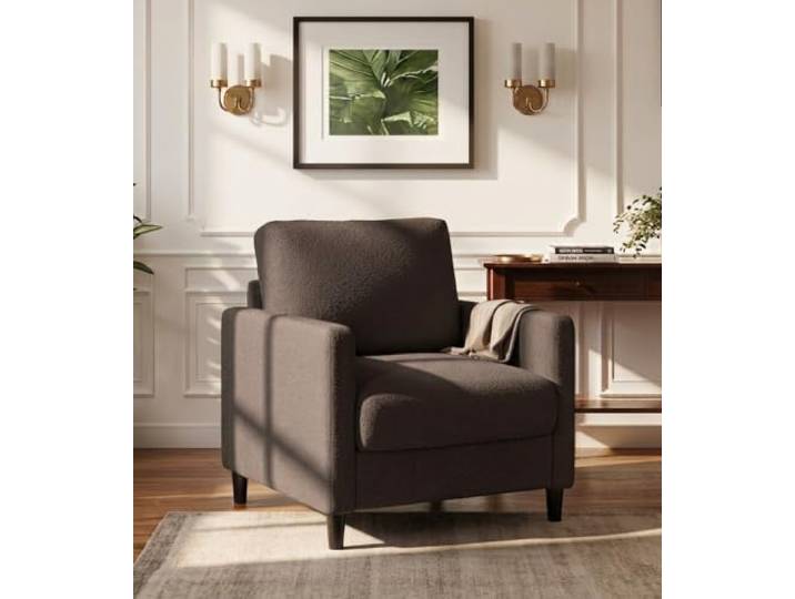 Domusensus Sessel Wohnzimmer Sofa Couches, Bequeme Lesesessel Bequem, Teddy Fleece Couch, Werkzeugfreier Aufbau Couches für Wohnzimmer, Ganzholz 1er Sitzsofa, Büro, Braun