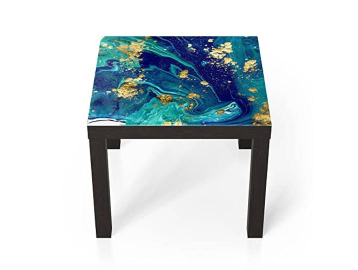 DEQORI Glastisch schwarz klein 55x55 cm Motiv Marmor mit Goldakzent ausgefallener Beistelltisch aus Glas Hochglanz Couchtisch fürs Wohnzimmer moderner Couch Tisch mit Design