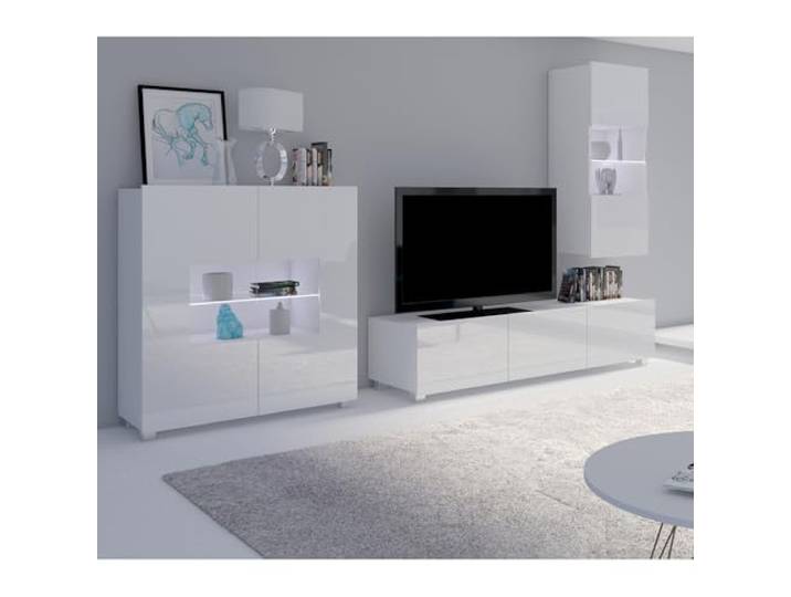 Lomadox Wohnwand Anbauwand weiß Hochglanz 3-teilig Modern, mit 1 TV-Lowboard, 1 Hängevitrine, 1 Highboard