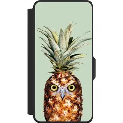 Nivocase Klapphülle für Samsung Galaxy S26+ Handyhülle aus Kunst Leder NIVOflip schwarz Ananas Eule Vogel (Samsung Galaxy S26+), Smartphone Hülle, Schwarz