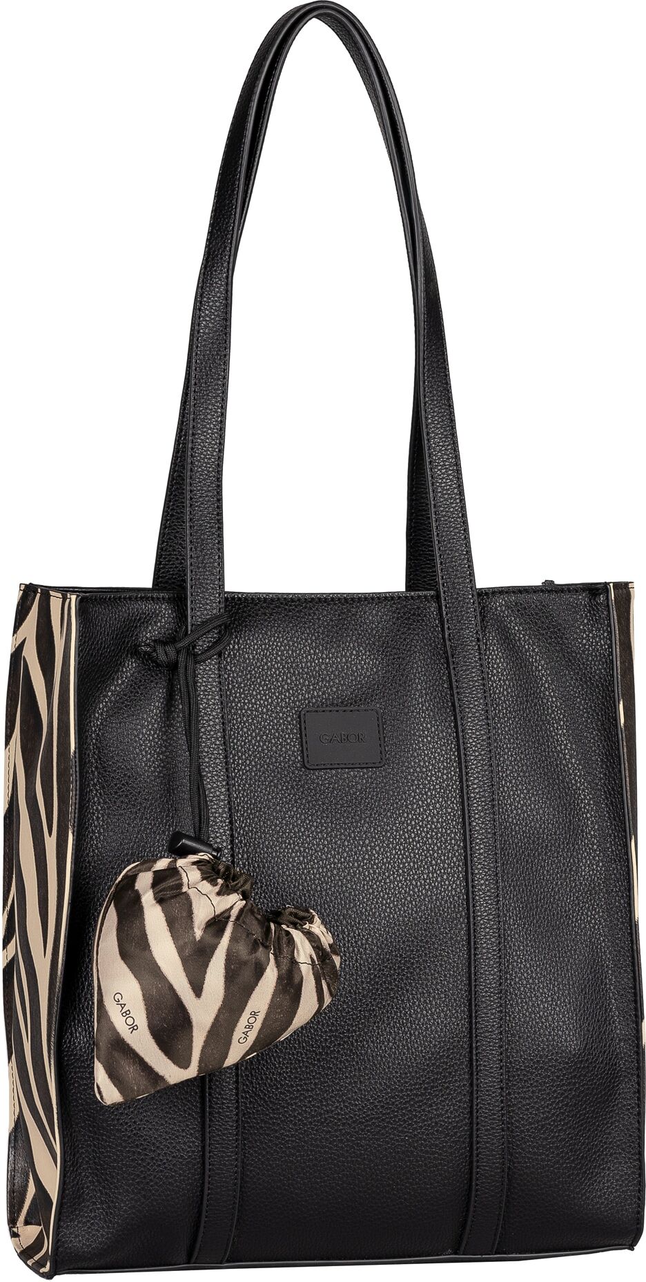 Shopper GABOR "Elfie Luxe", Damen, Gr. B/H/T: 29,5cm x 33cm x 10cm, schwarz (schwarz kombiniert), Lederimitat, Schlangenoptik, gemustert, Taschen Shopper, Damen Handtasche mit Leopardenoptik mit Pouch-Anhänger schwarz kombiniert B/H/T: 29,5cm x 33cm x 10c