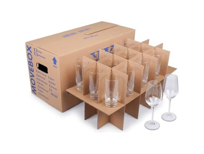 KK Verpackungen Gläserkartons mit 15-30 Fächern 30 Stück, 634x290x326 mm Geschirr- & Flaschenkartons für Umzug 2-wellig, 45 kg Traglast Stecksystem ohne Klebeband