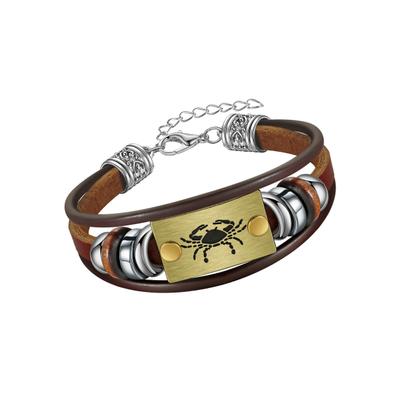 Armband FIRETTI "Schmuck Geschenk Armschmuck Armkette Edelstein Sternzeichen", bunt (edelstahlfarben, messingfarben, dunkelbraun, braun, grau, braun, grau), Armbänder, Damen, 20cm, Krebs, Edelstahl Leder Messing, Edelstahl, Leder, Messing, Armband,...