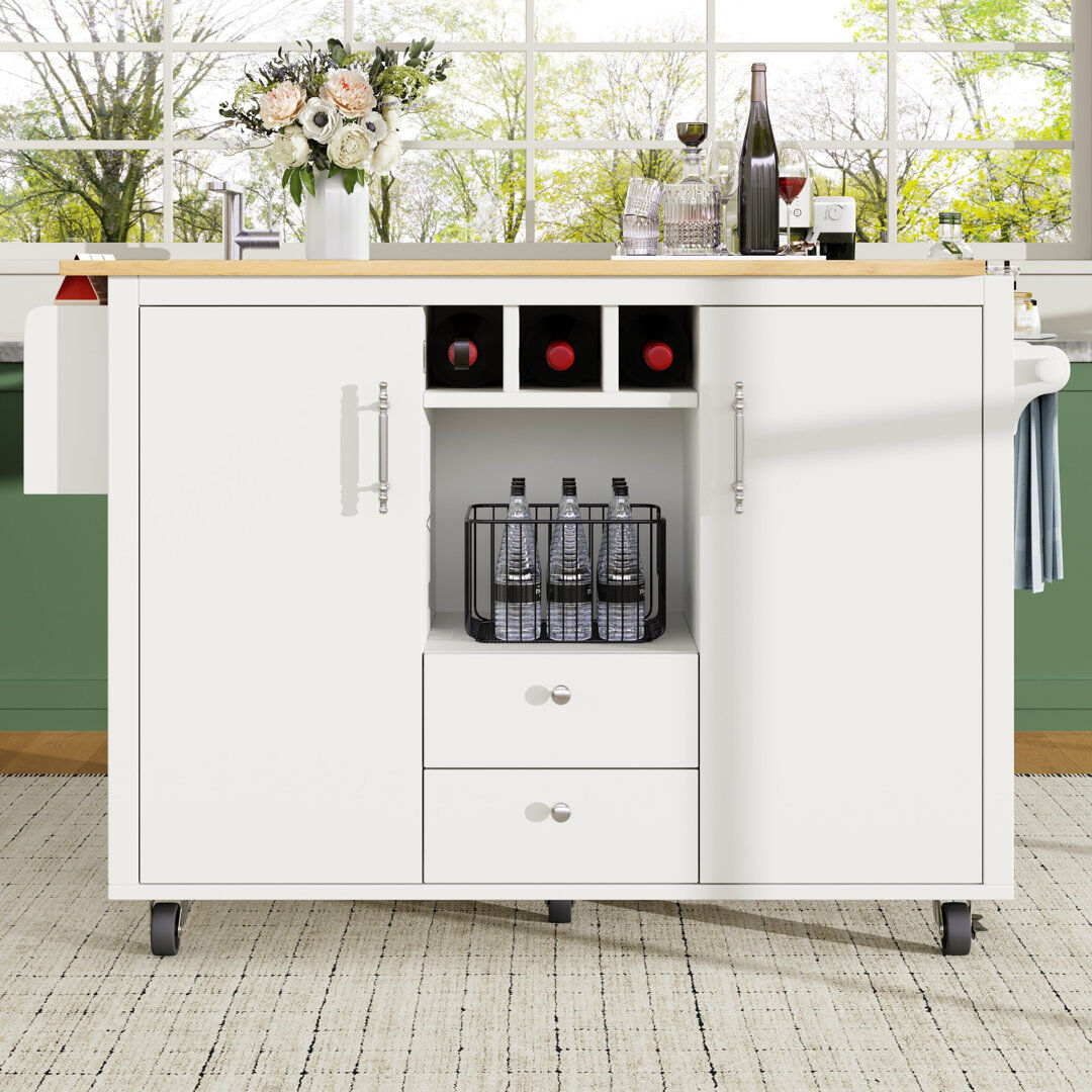 Brambly Cottage 73 cm W Kitchen Cart with White 92.2cm H X 73cm W X 137.9cm D