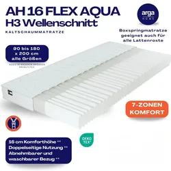 Arga Home AH16 FlexAqua Kaltschaummatratze H3, 7-Zonen Wellenschnitt – 16 cm Höhe