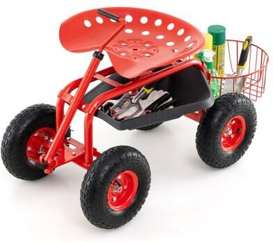 Costway Extendable Handle Garden Cart Rolling Wagon Scooter-Red