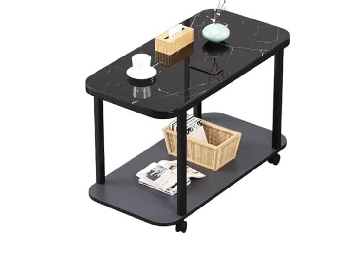 YCCHAH Sofatisch Beweglicher Beistelltisch, minimalistischer Wohnzimmer-Mitteltisch, Kleiner Couchtisch, Sofa-Seitenschrank, doppelschichtiger Ecktisch aus Glas Wohnzimmer-Beistelltisch
