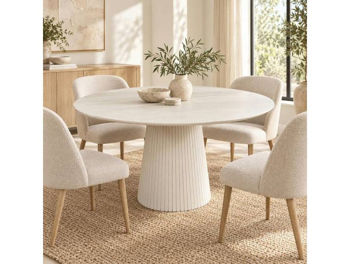 Table à manger ronde en bois beige Ø130 cm CALERO