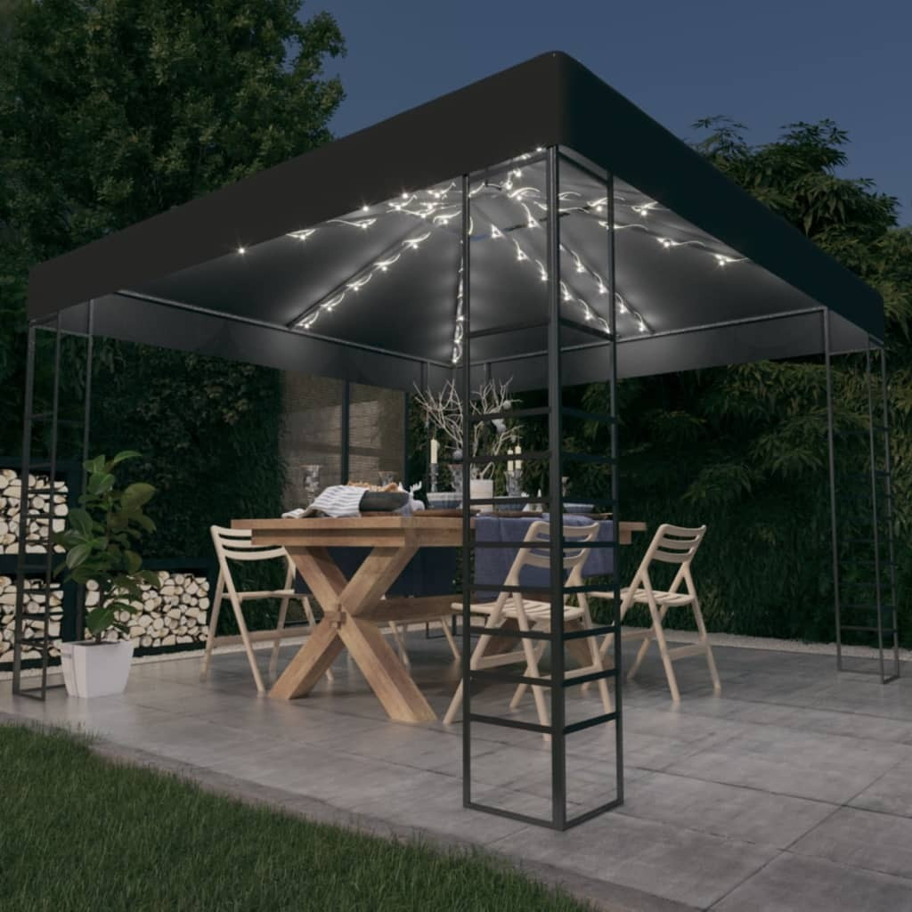 The Living Store tuintent met LED-lichtketting, 3x3 meter, antraciet