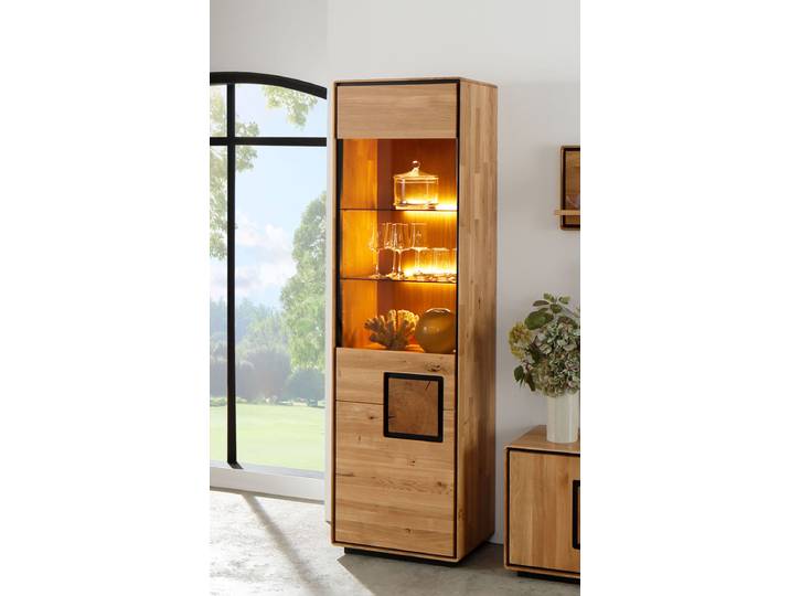 Massivholz Vitrine TANJA in Wildeiche mit 1 Tür – Montierte Lieferung – 3%-Vorkasse-Rabatt