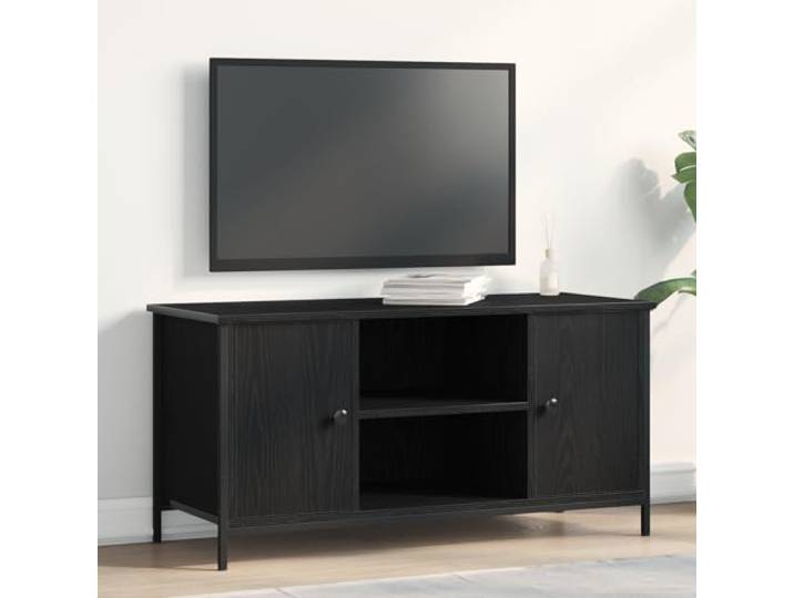 HEFZGDB TV Schrank Schwarz Eiche 100x40x50 cm Holzwerkstoff und Stahl Modernes Unterhaltungszentrum mit Stauraum für Multimedia-Geräte Elegantes Design und Stabile Konstruktion