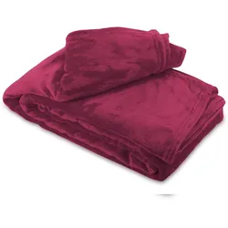 Leonado Vicenti Kuscheldecke Bordeaux 220x240 cm Wolldecke Fleece extra weiche Wohndecke Sofa