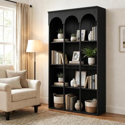 Bluebell 71-Inch Tall Arched Bookcase, Mid-Century Modern Bookshelvf for Living Room, Home Office, Walnut Brown