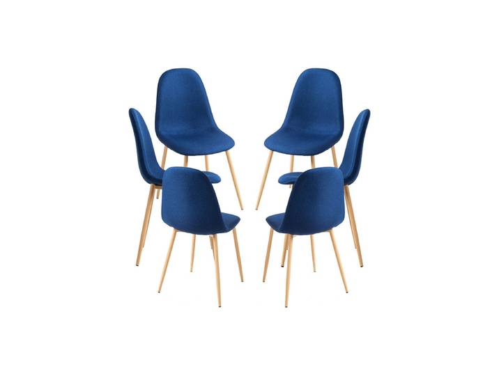 6er Set Teok Stoff Stühle - Blau