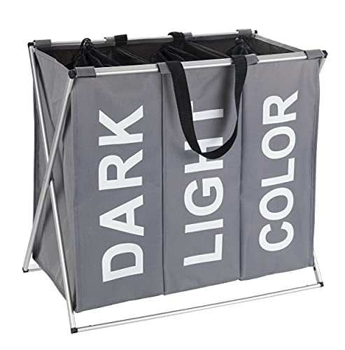 Wenko Wasmand Trio 3-vaks grijs met handvatten en afneembare zakken B/D/H: 63 x 57 x 38 cm