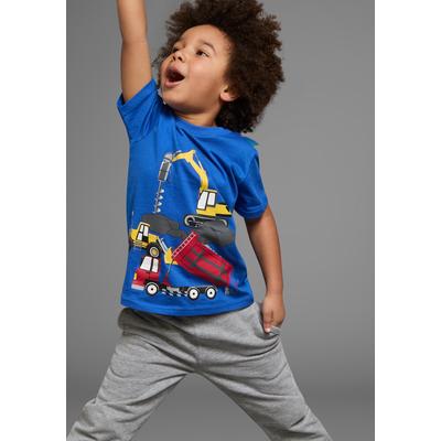 T-Shirt KIDSWORLD "mit coolen BAUMASCHINEN Print", Jungen, Gr. 92/98, blau, Single Jersey, Obermaterial: 100% Baumwolle, bedruckt, Basic, Rundhals, Shirts T-Shirt, Kurzarm, Basic-Passform, bedruckt, Rundhalsausschnitt