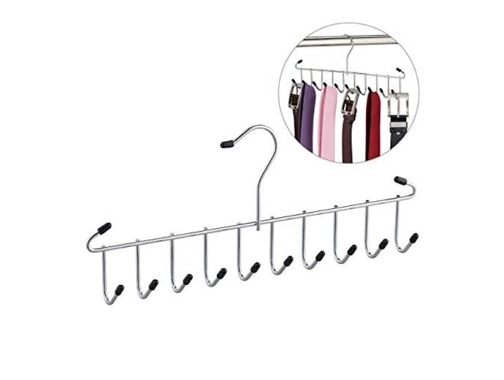 Porte-Ceintures Lot de 3 Cintre Cravates\,Ceintures\, Foulard\, métal\, Peu encombrant\, pour Armoire\,12 Crochets\, argenté