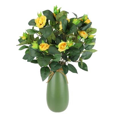 Kunstblume I.GE.A. "Künstlicher Rosenbusch in Vase", gelb, B:26cm H:38cm L:24cm, Polyester, Kunstpflanzen, Rosenstrauß Strauß Bouquet Seidenblumen Blumenstrauß Wildrosen