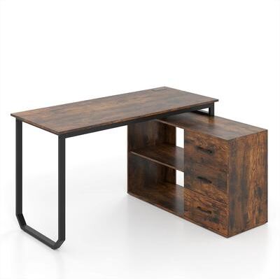 "55"" Reversible L Shaped Desk w/Charging Station & 3 Drawers"
