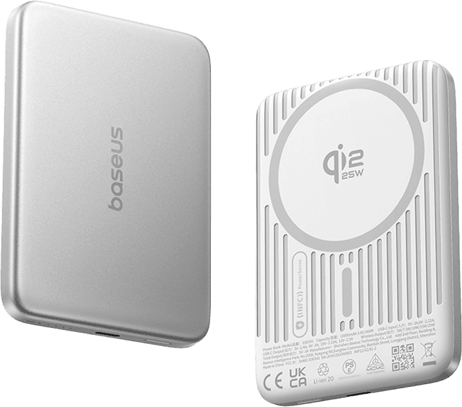 Powerbank - Baseus Picogo Air AM71, 5000 mAh, 22,5W, Carga inalámbrica 15W, USB-C, Ultrafina, Certificado CCC, Plata Frost