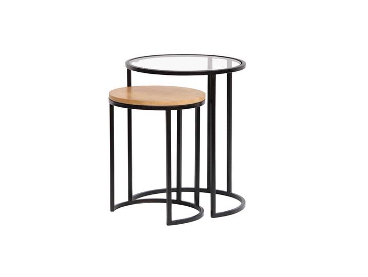 Tables d'appoint gigognes en verre trempé et bois manguier massif TAHL