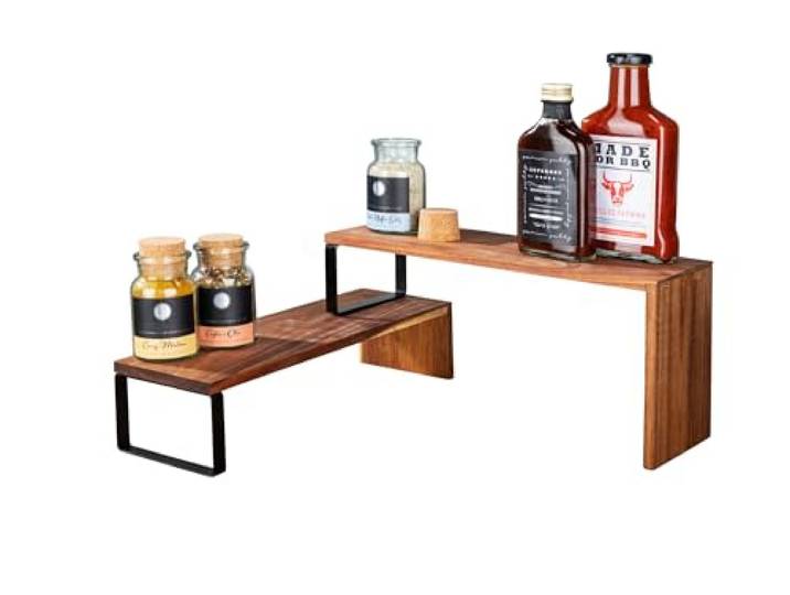 WENKO Etagères de Cuisine Vali Acacia Étagère combinables Etagères de Cuisine Bois d'acacia certifié FSC® 36x8x12cm et 36x16x12cm Naturel/Noir