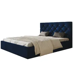 BETT 120x200 - Polsterbett mit Bettkasten und Metallrahmen - Elegant Betten - Glatter Kronos-Stoff - Kollektion Boston, Blau
