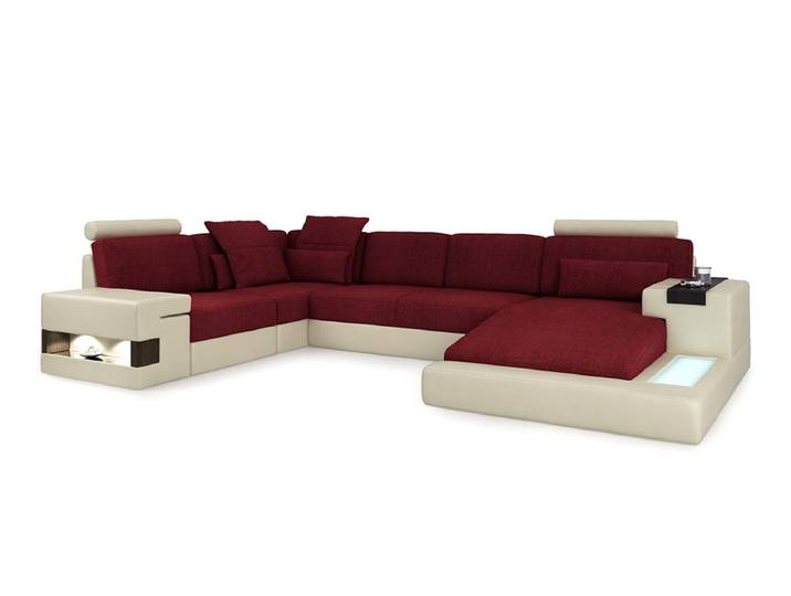 Xlmoebel Wohnlandschaft Ecksofa in U-Form mit Lederoptik, Stoffbezug und USB-Anschluss, Ecksofa in U-Form, Hergestellt in Europa