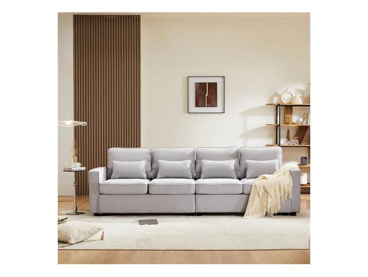 LuxusKollektion 4-Sitzer 4 Sitzer Sofa 264cm XXL Leinenstoff Hellgrau 4-sitzer-sofa