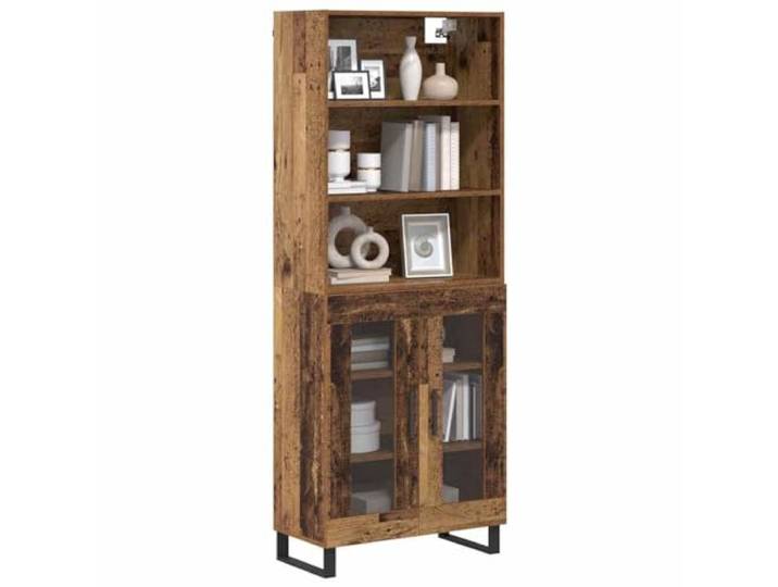 KTHLBRH Sideboard 2 Stück Altholz Mehrschichtholz 69,5 x 32,5 x 180 cm Mit 2 Glastüren, schwarzen Metallfüßen, funktionalen Einlegeböden, einfache Montage
