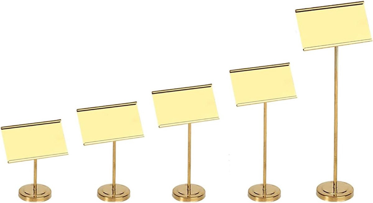 Gouden bordhouder met dubbele notitieclip voor het tonen van prijzen, 17 cm