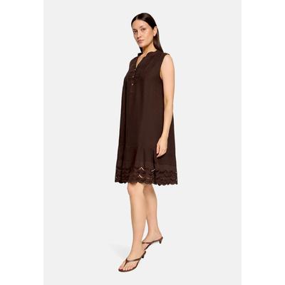 Druckkleid CARTOON "Damen mit Stickerei", Damen, Gr. 38, Normalgrößen, dunkelbraun, Obermaterial: 100% Leinen, ausgestellt kurz, V-Ausschnitt, Kleider Druckkleid