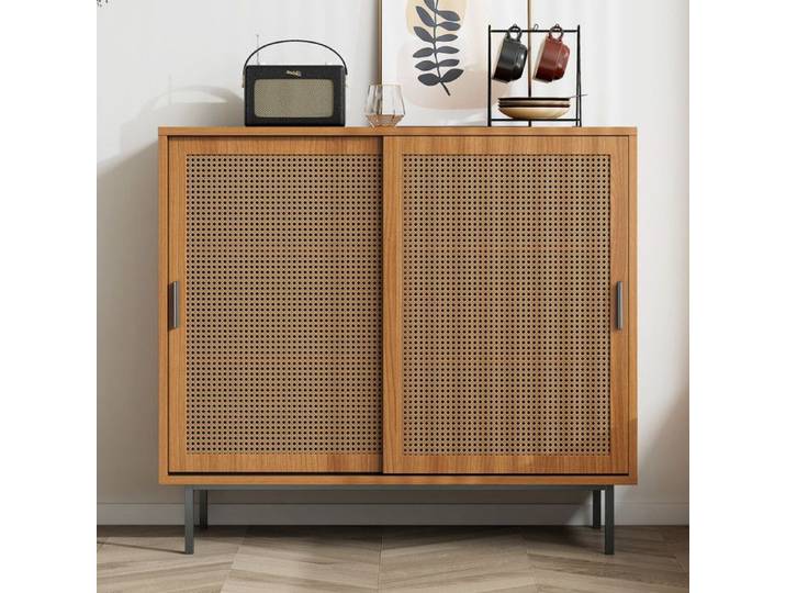 Buffet de cuisine - 100x90x37 cm - 2 portes coulissantes - Étagère réglable - Noyer