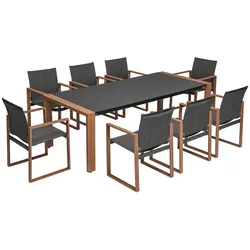 Garten-Essmöbelset DUISBURG für 8 Personen Tisch und 8 Sessel ANTHRAZIT / BRAUN