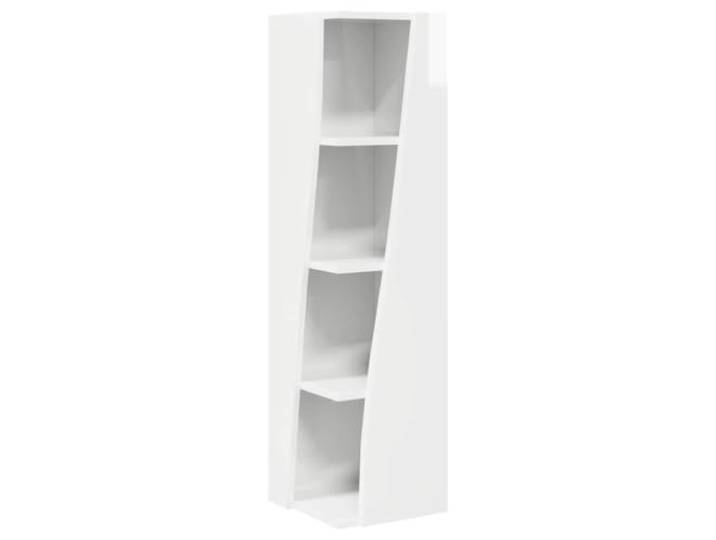 HKTMGDNG Eckschrank Hochglanz Weiß 27,5x27x102 cm Holzwerkstoff 4 Fächer Schlankes Eckregal für Wohnzimmer und Flur mit 4 offenen Ebenen für Bücher und Deko zur optimalen Raumnutzung.