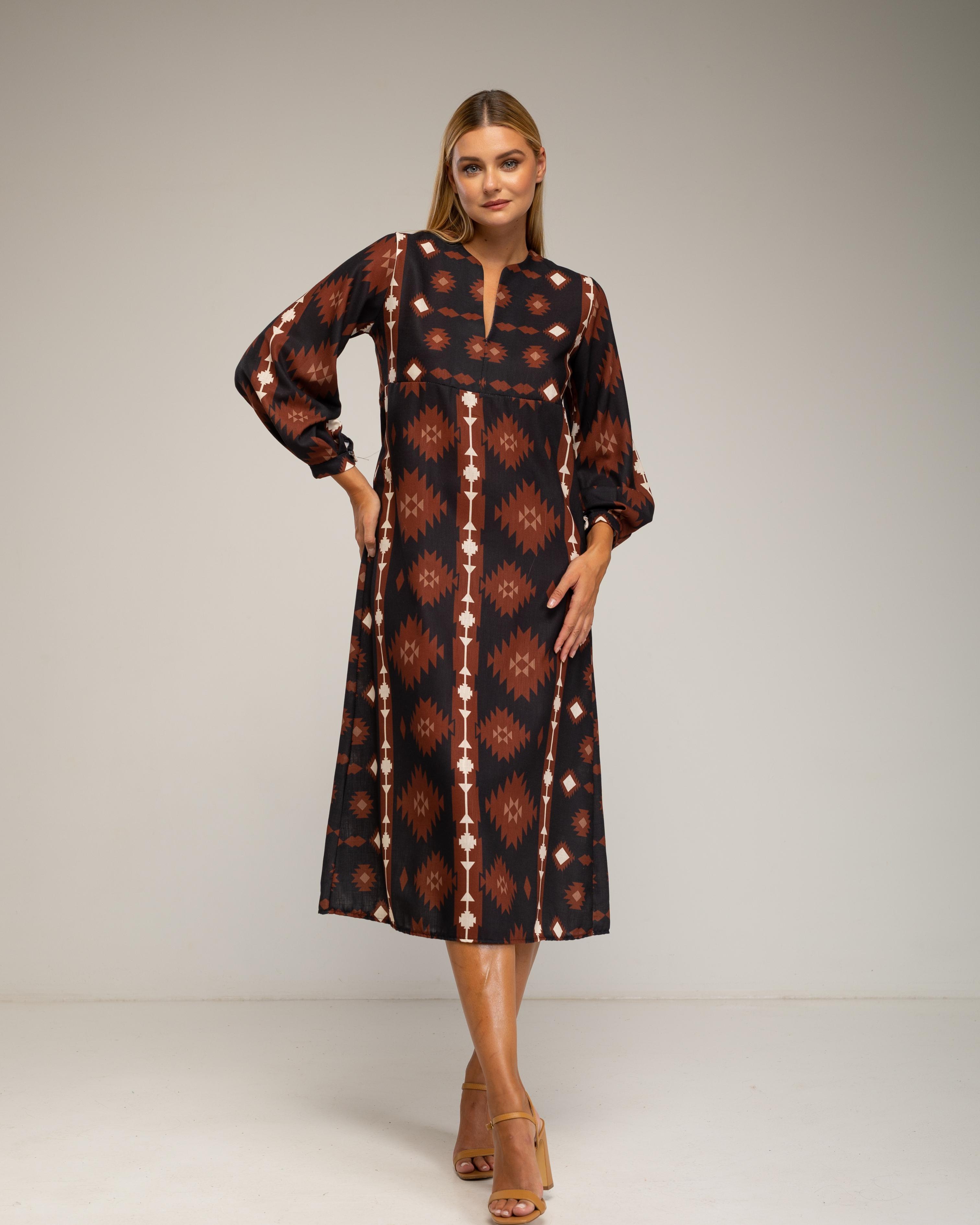 Midi-jurk met etnische print