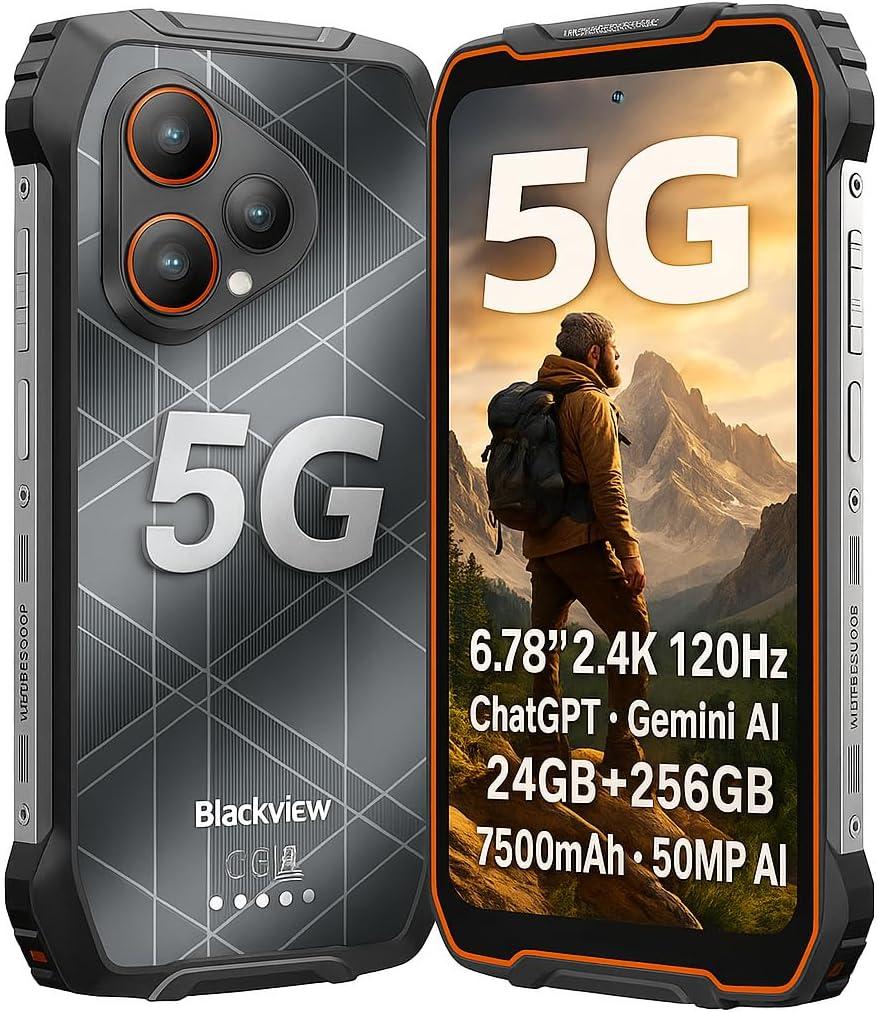 Blackview BL7000 Pro Orange Outdoor Smartphone 5G - 7500mAh Akku, 6.78" 120Hz Display, 24GB RAM 256GB ROM, 50MP + 20MP Nachtsicht Kamera, NFC