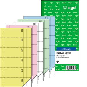 Sigel Bonbuch BO082, farbig sortiert, Kompaktblock mit je 360 Bons, 5 Stück