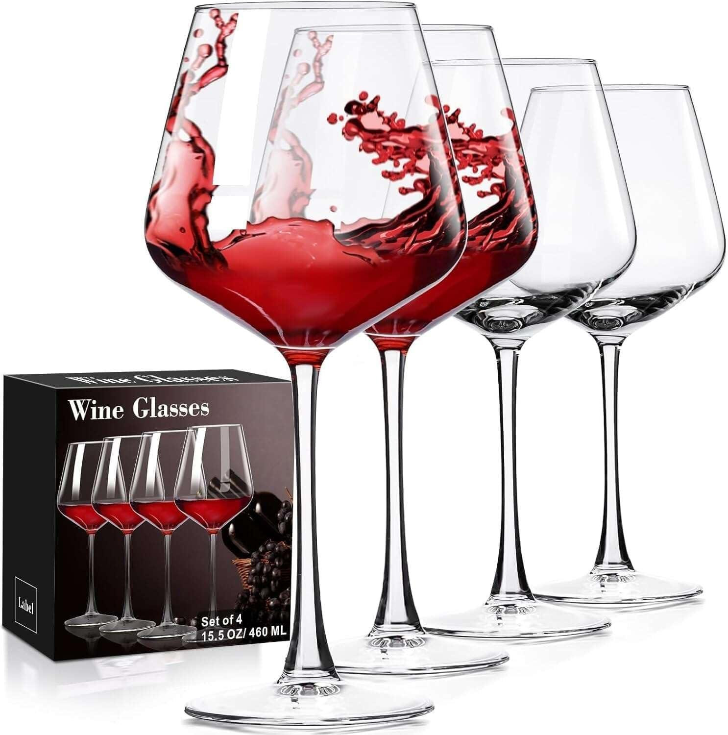 Dripio Set van 4 Bordeaux-stijl wijnglazen, handgeblazen, 473 ml