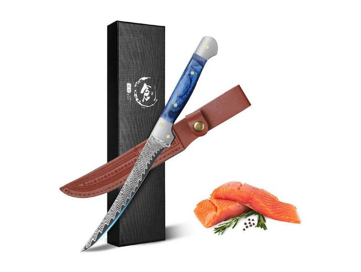 LuxusKollektion Filetiermesser Filetiermesser Damaststahl VG10 14,5cm Holzgriff blau
