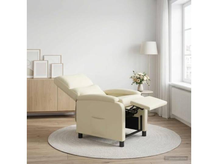 Liegesessel Creme Kunstleder Neigbar 115°-160°,Rahmen aus Metall,Holzwerkstoff,leicht zu reinigen,minimalistisches Design