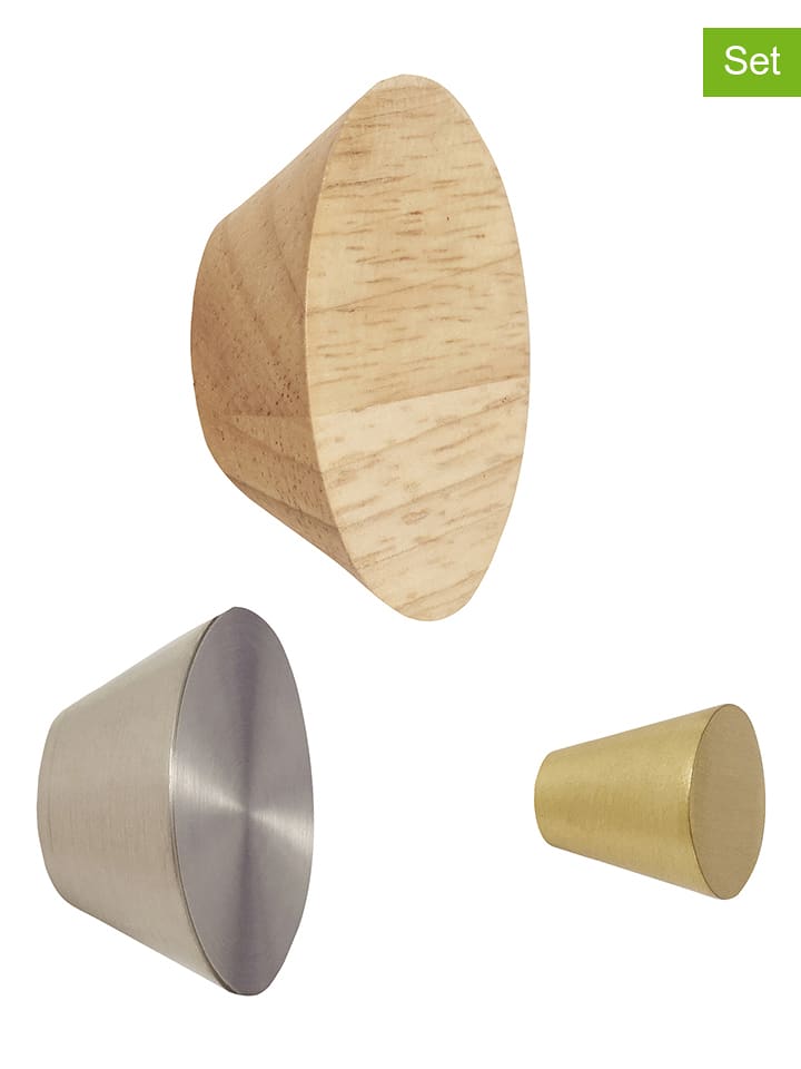 Hübsch 3er-Set: Haken "Cone" in Hellbraun/ Silber - onesize